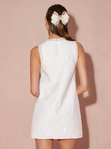 Autumn/Winter Romantic Women's Pure White Fashionable Haute Sequin Exquisite Pearl Beaded