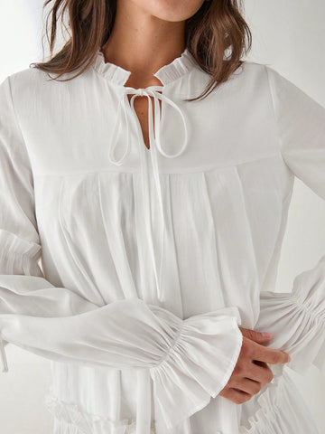 Romantic Women's Vacation Cute Sweetheart Casual White Ruffle Hem Dress