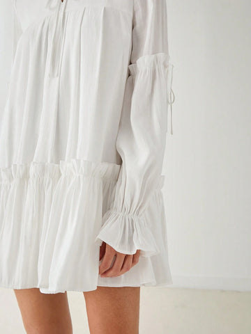 Romantic Women's Vacation Cute Sweetheart Casual White Ruffle Hem Dress