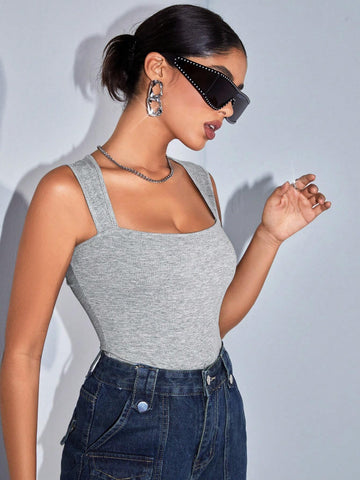 2pcs/Set Women's Casual Round Neck Slim Fit Bodysuit, Suitable For Summermulti-Pack Music Festival Summer Boho Bodysuit