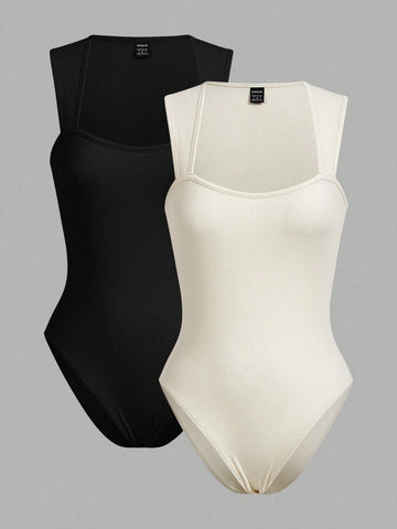 2pcs/Set Women's Casual Round Neck Slim Fit Bodysuit, Suitable For Summermulti-Pack Music Festival Summer Boho Bodysuit