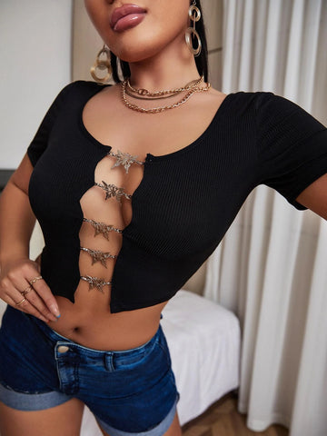 Butterfly Cut Out Front Rib-knit Top