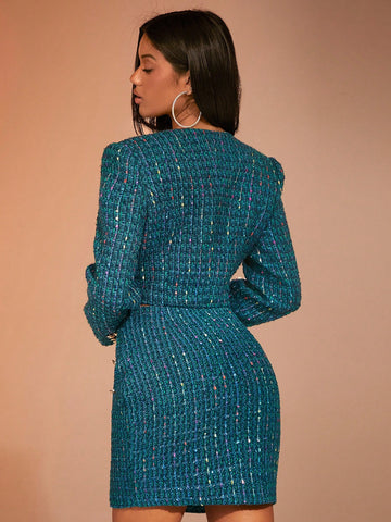 BAE Button Detail Tweed Bodycon Skirt