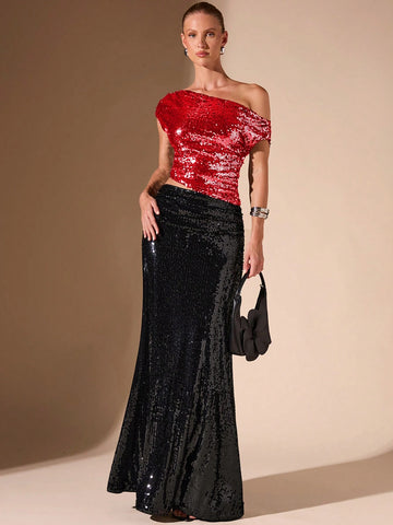 BAE Casual Sexy Asymmetric Asymmetrical Shoulder Women's Beaded Hem Party Top