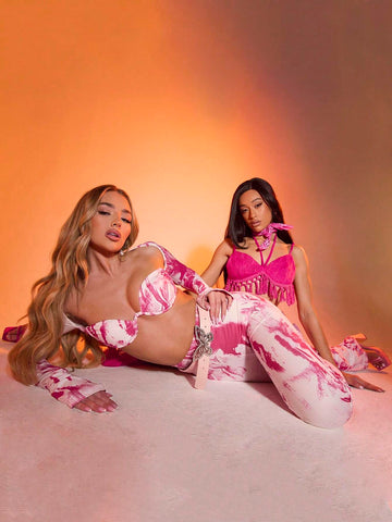 Color Block Cropped Long Sleeve Top With Open Back And Flared Trousers