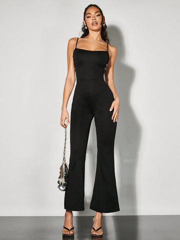 Crystal Embellished Cross Strap Side Jumpsuit