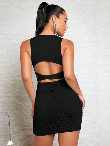 Cut Out Backless Ruched Bodycon Dress