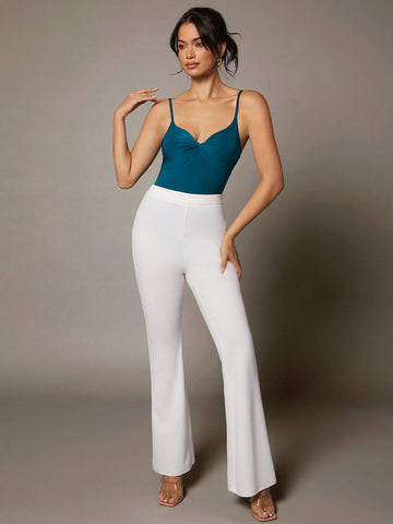 Dark Green Suspender Twist Women's Jumpsuit
