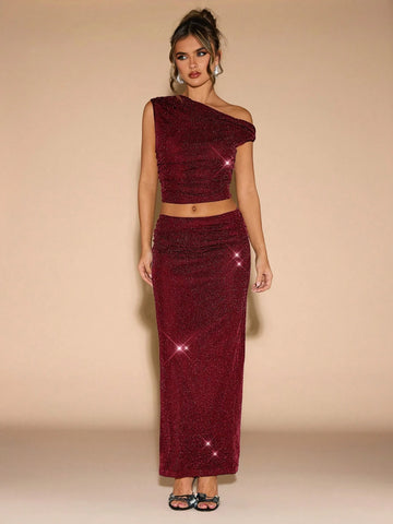 Elegant Asymmetric Collar Oblique Shoulder Dress Suit, Suitable For Daily Wear, Date, Going Out, Nightclub Party, Thanksgiving, Christmas, New Year's Eve