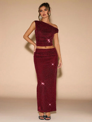 Elegant Asymmetric Collar Oblique Shoulder Dress Suit, Suitable For Daily Wear, Date, Going Out, Nightclub Party, Thanksgiving, Christmas, New Year's Eve