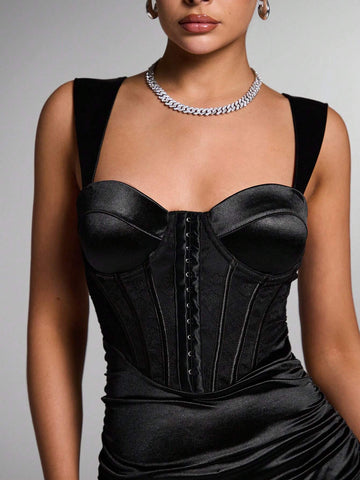 Elegant Women Solid Color Bodycon Spaghetti Strap Mermaid Dress