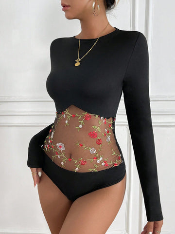 Embroidered Patchwork Bodysuit