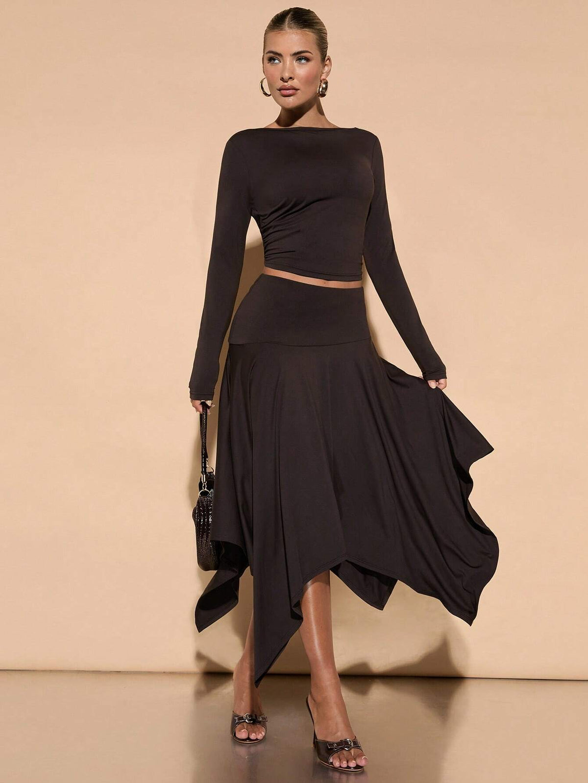Fall Outfits For Women: Elegant Knit Backless Top With Asymmetrical Hem Skirt Set, Perfect For Casual Dates, Parties, And Everyday Wear