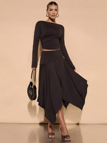 Fall Outfits For Women: Elegant Knit Backless Top With Asymmetrical Hem Skirt Set, Perfect For Casual Dates, Parties, And Everyday Wear