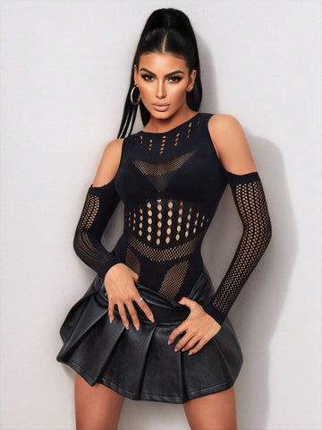 Fashionable Off-Shoulder Mesh Bodysuit