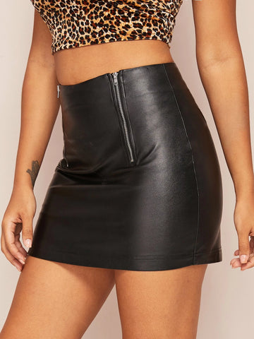 BAE Faux Leather Zip-Up Mini Skirt