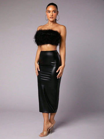 Feather Decoration & New Year'S Two-Piece Set & Leather & Suit ()