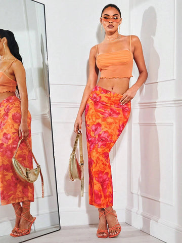 BAE Floral Print Ruched Side Pencil Skirt