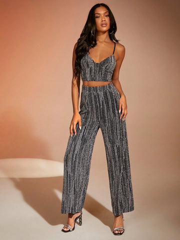 Glitter Crop Cami Top & Wide Leg Pants