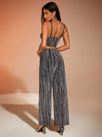 Glitter Crop Cami Top & Wide Leg Pants