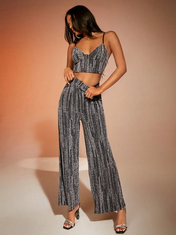 Glitter Crop Cami Top & Wide Leg Pants