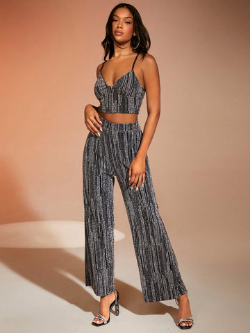 Glitter Crop Cami Top & Wide Leg Pants