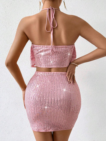 Glitter Halter Top & Skirt Set