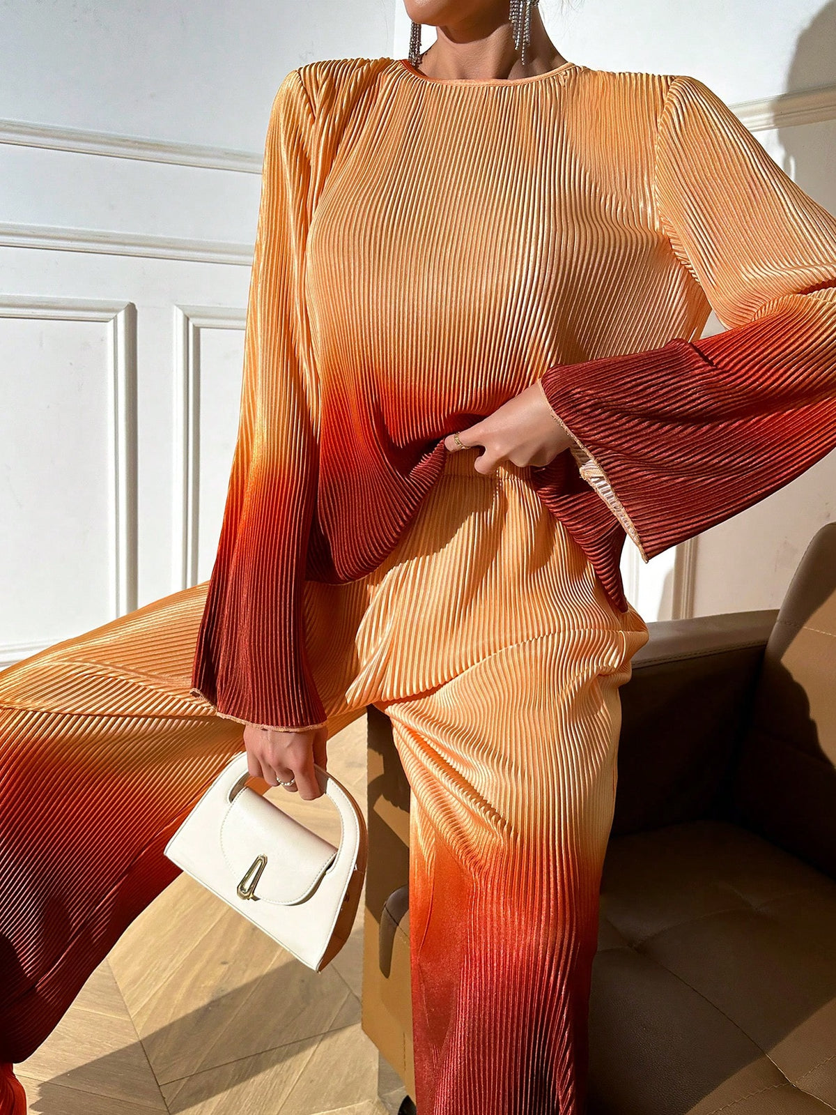 Gradient Pleated Casual 2pcs/Set
