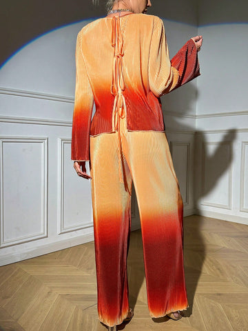 Gradient Pleated Casual 2pcs/Set