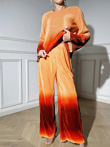 Gradient Pleated Casual 2pcs/Set