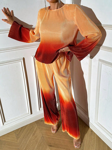 Gradient Pleated Casual 2pcs/Set