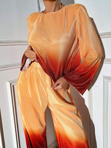 Gradient Pleated Casual 2pcs/Set