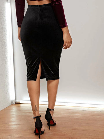 BAE High Waist Split Hem Velvet Pencil Skirt