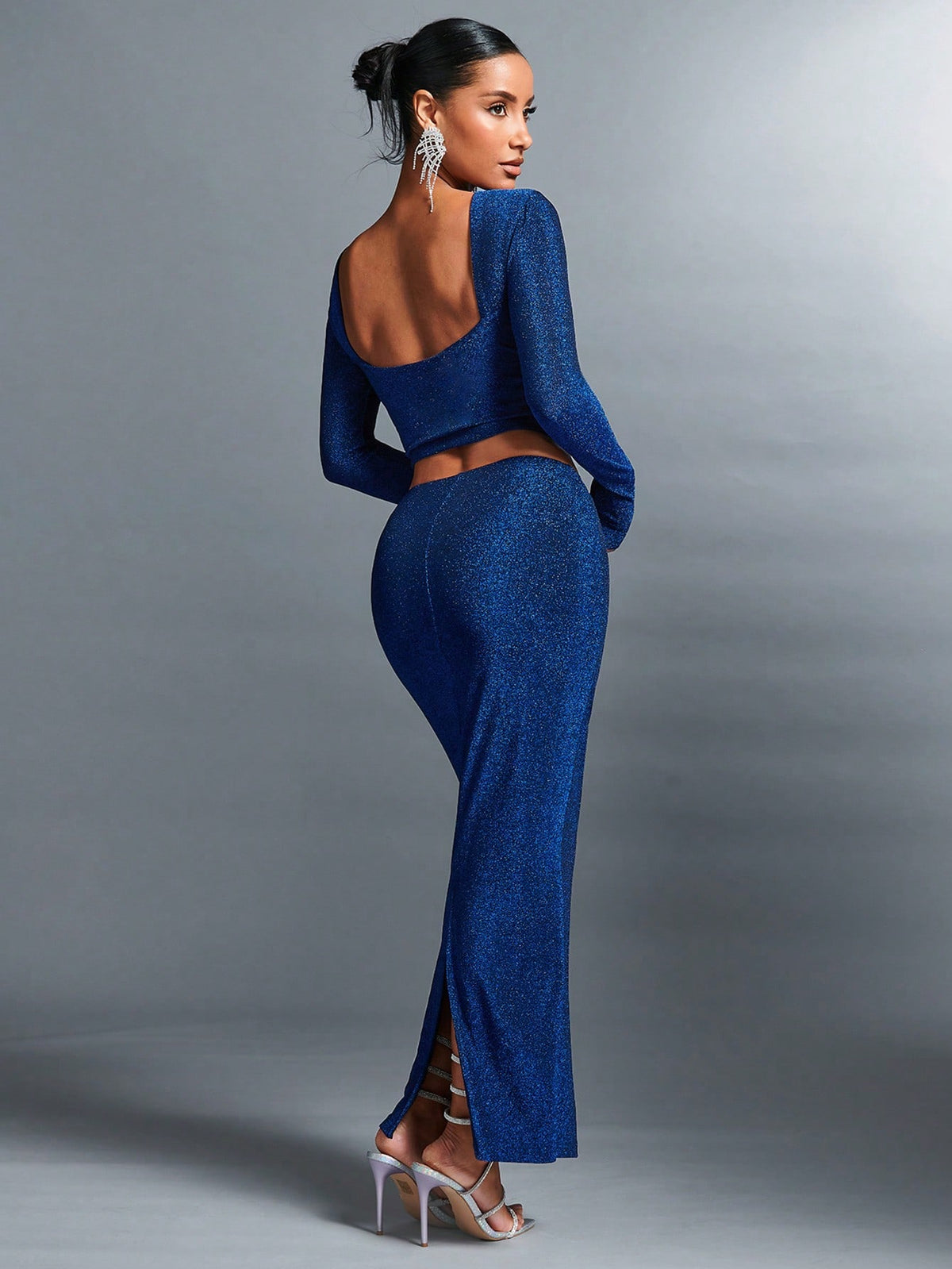 Ladies' Backless Two Piece Sequined Glitter Skirt Set For New Year'S Eve Outfit