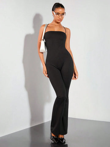 Ladies' Solid Color Backless Sexy Sleeveless Jumpsuit For Summer