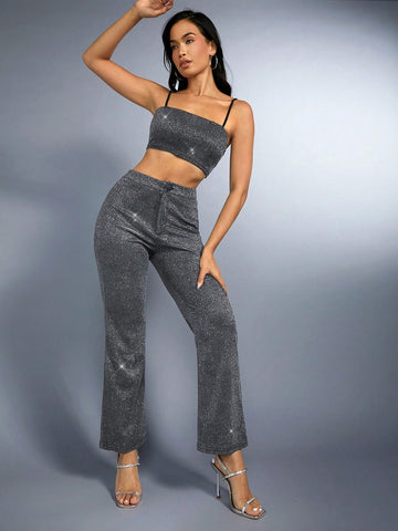 Ladies' Sparkly Cami Top And Long Pants Set