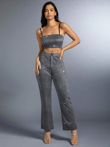 Ladies' Sparkly Cami Top And Long Pants Set