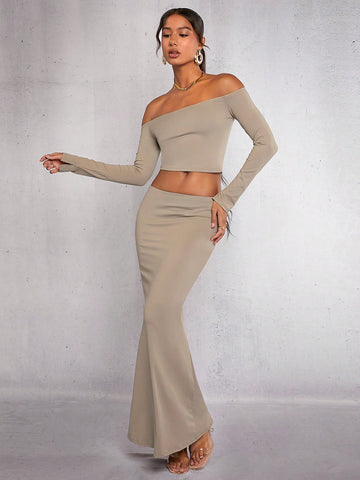 Off Shoulder Crop Top & Mermaid Hem Skirt