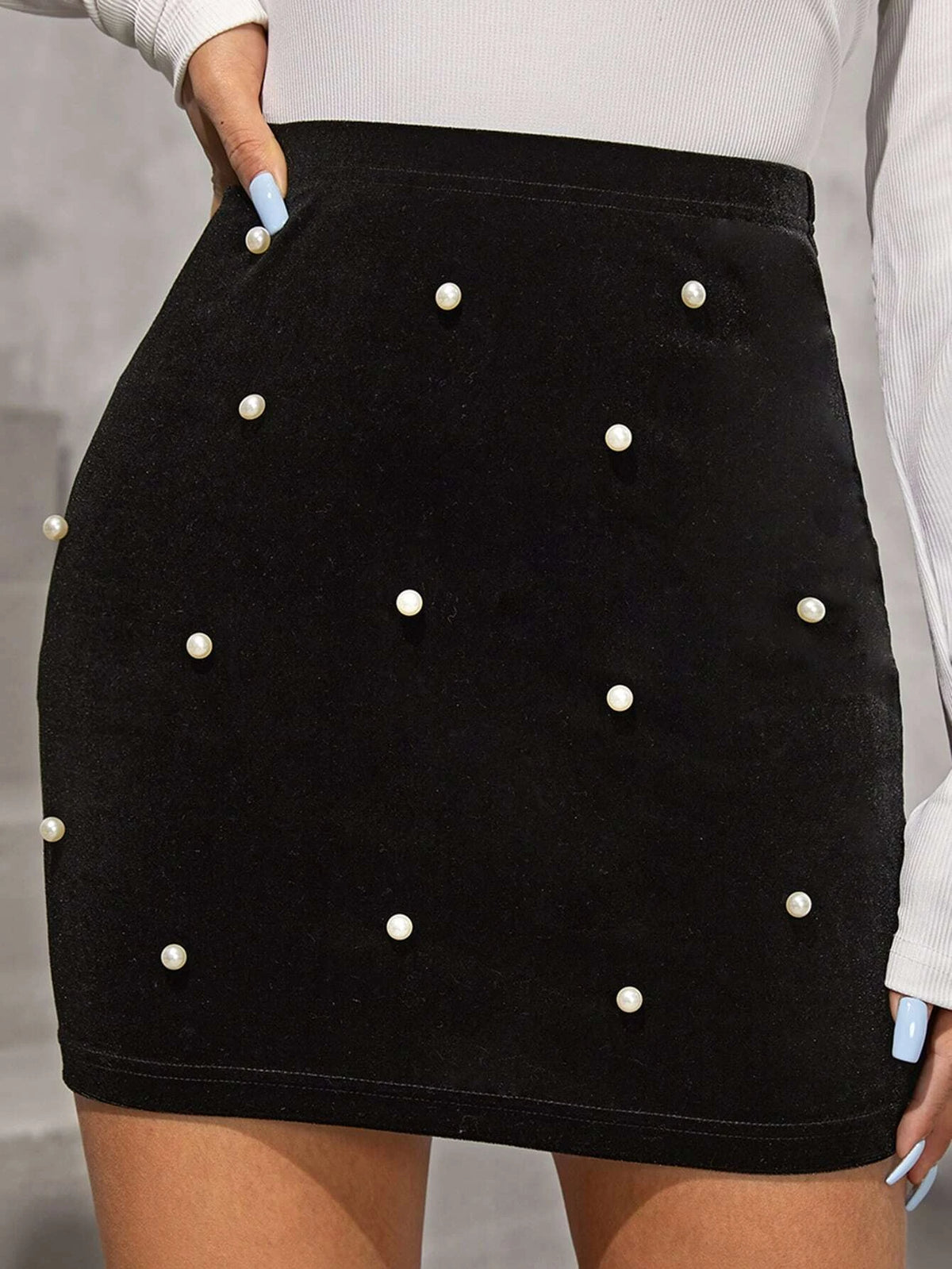 BAE Pearls Beaded Velvet Skirt