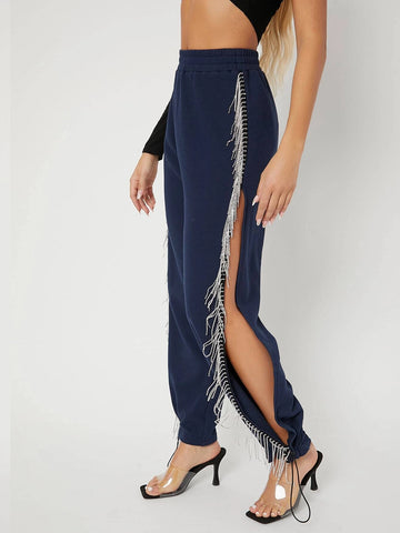 BAE Rhinestone Beaded Split Side Drawstring Hem Sweatpants