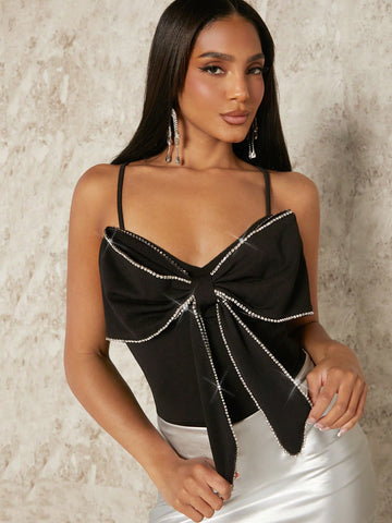 Rhinestone Bow Front Cami Bodysuit