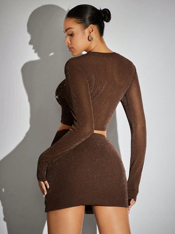 Rhinestone Detail Crop Top & Bodycon Skirt