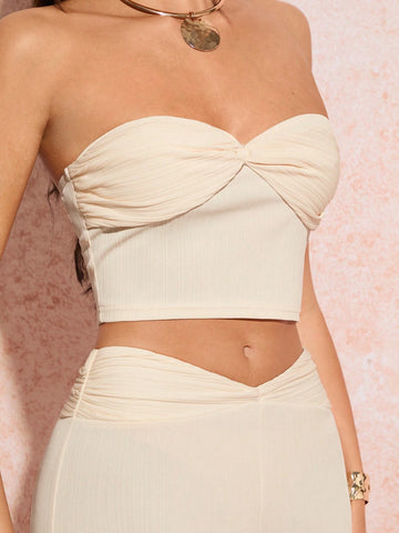 Ruched Bust Tube Top & Flare Leg Pants
