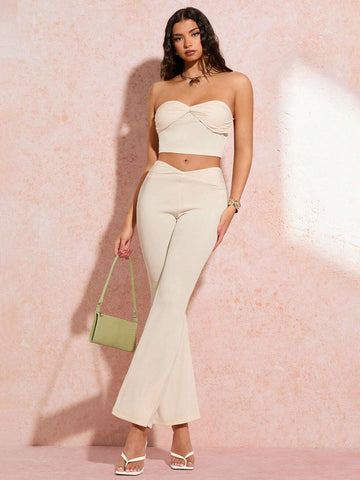 Ruched Bust Tube Top & Flare Leg Pants