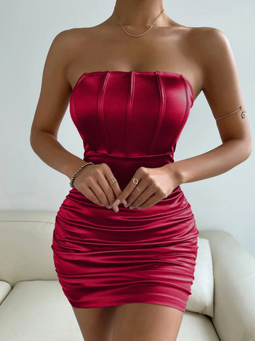 Ruched Satin Bodycon Dress