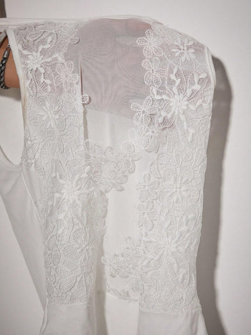 Sleeveless Round Neck Sheer Mesh Patchwork Sexy Bodysuit