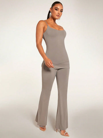 Solid Cami Top & Flare Leg Pants