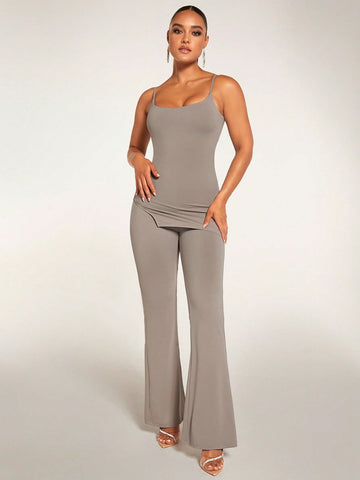 Solid Cami Top & Flare Leg Pants