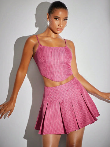 Solid Cami Top & Pleated Skirt