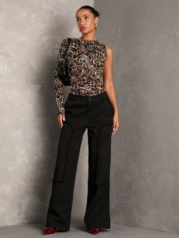Solid Color Casual Backless Long Sleeve Bodysuit, Elegant For Dating, Shiny Party, Minimalist